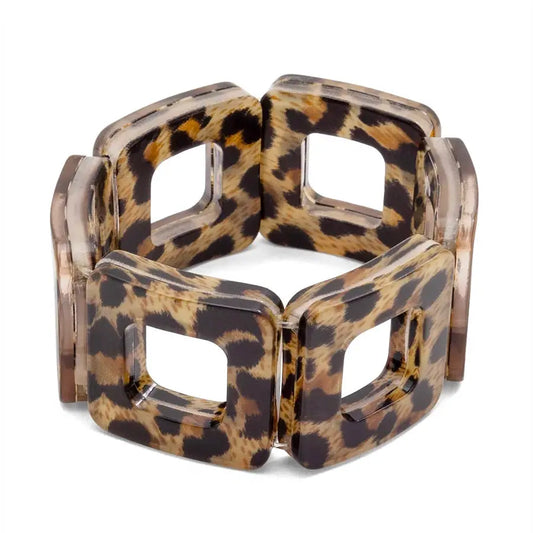 Leopard Resin Stretch Block Bracelet
