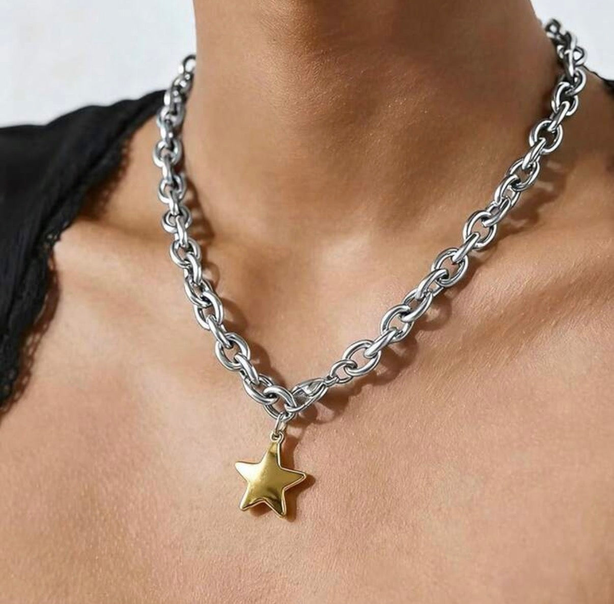 Stunning Two-Tone Silver Chain with Gold Star Pendant