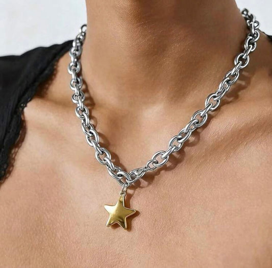 Stunning Two-Tone Silver Chain with Gold Star Pendant