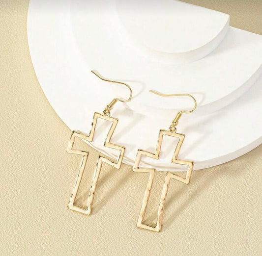 Gold Hollow Cross Dangle Earrings