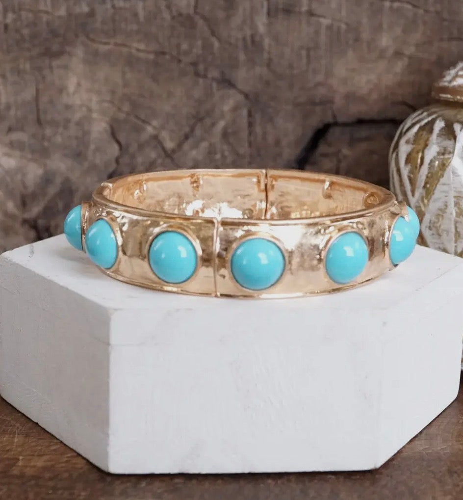 Eternity Statement Gold & Turquoise Beaded Bangle Bracelet