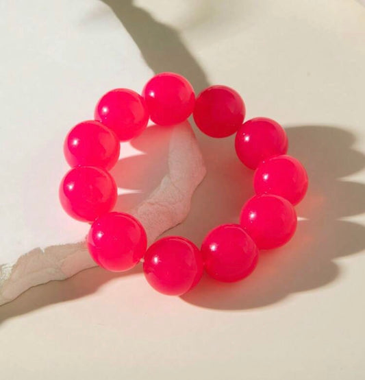 Fun, Stylish & Chic Bohemian Candy-Colored Acrylic Beaded Stretch Bracelet (Vibrant Hibiscus)