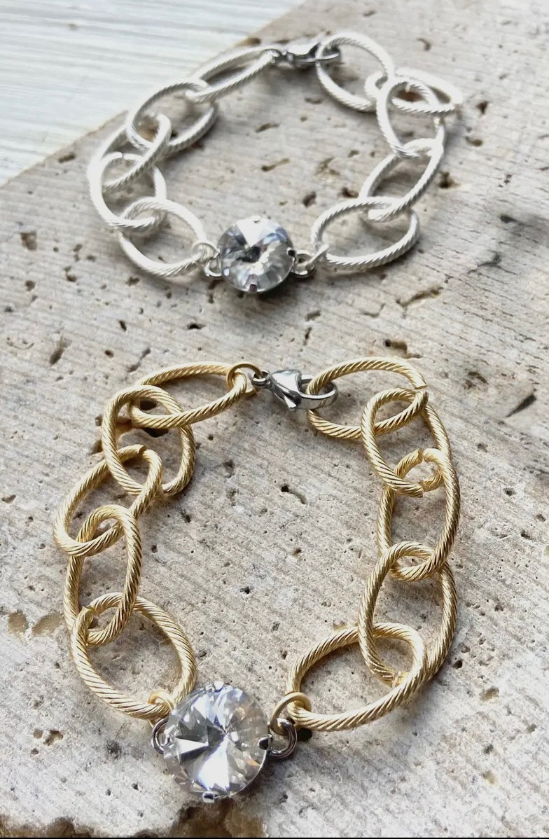 Chunky Gold Chain Link Bracelet with Swarovski Crystal