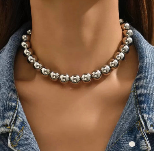Stainless Steel Silver Ball Beaded Necklace