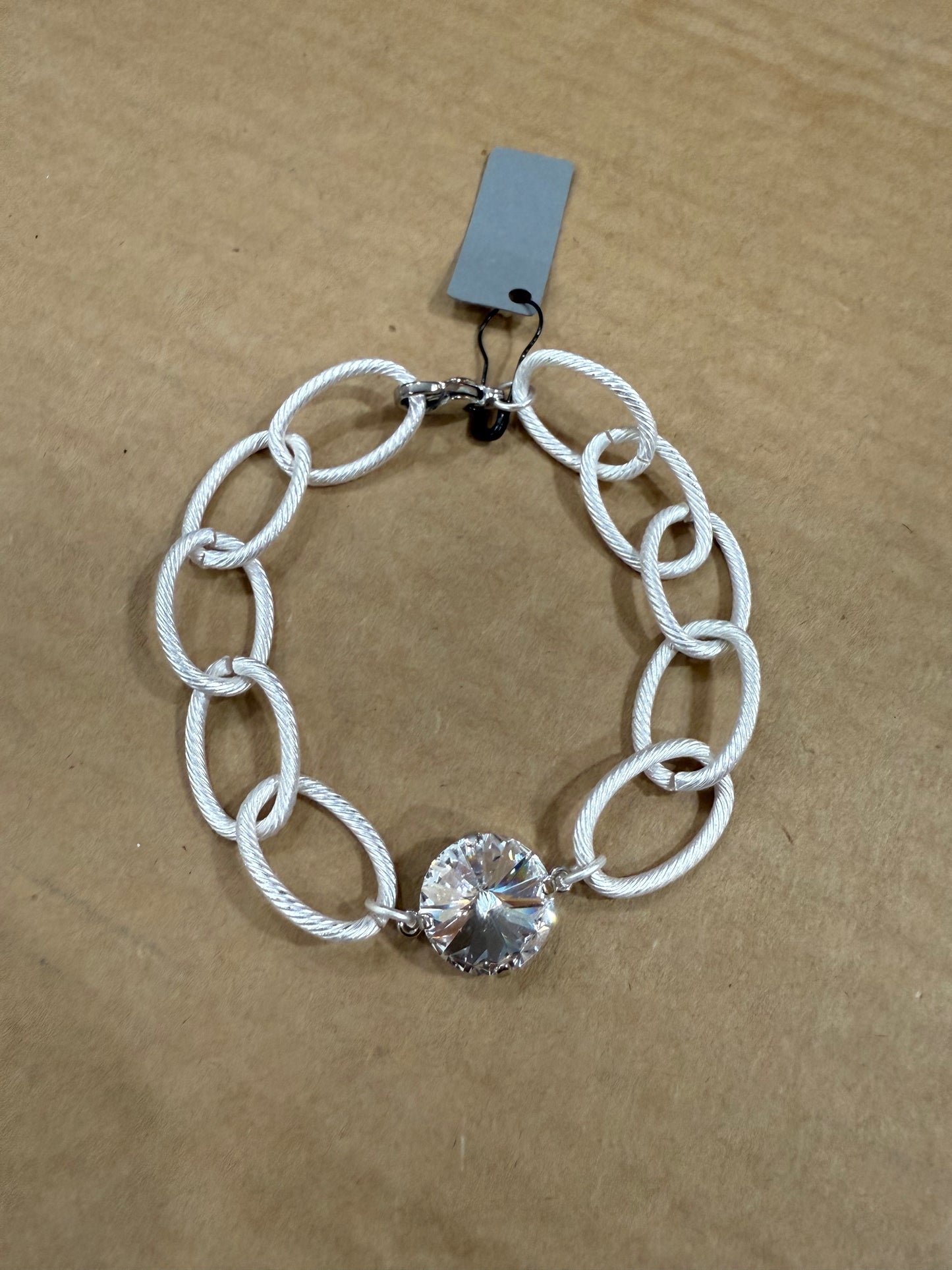 Chunky Silver Chain Link Bracelet with Swarovski Crystal