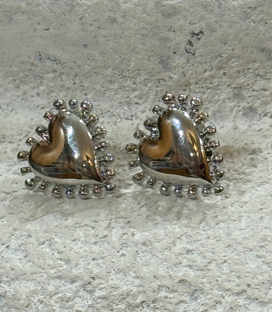 Silver Spikey Heart Valentines Earrings