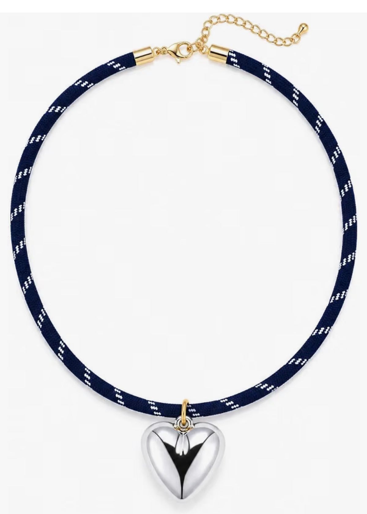 Navy Paracord Rope Necklace with Silver Chunky Heart Pendant