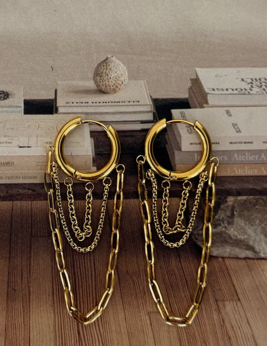Gold Milo Hoop Earrings with Chains