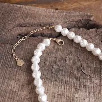 Boho Pearl Statement Necklace with Two-Tone Spiky Coin Pendant