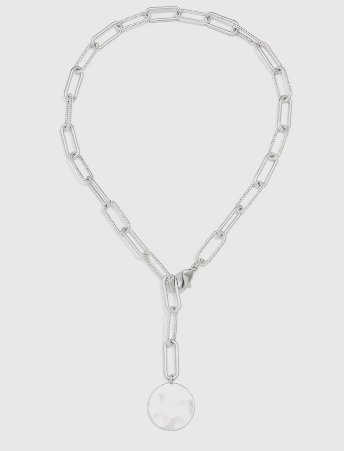 Matte Silver Paperclip Medallion Necklace