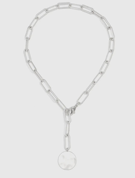 Matte Silver Paperclip Medallion Necklace