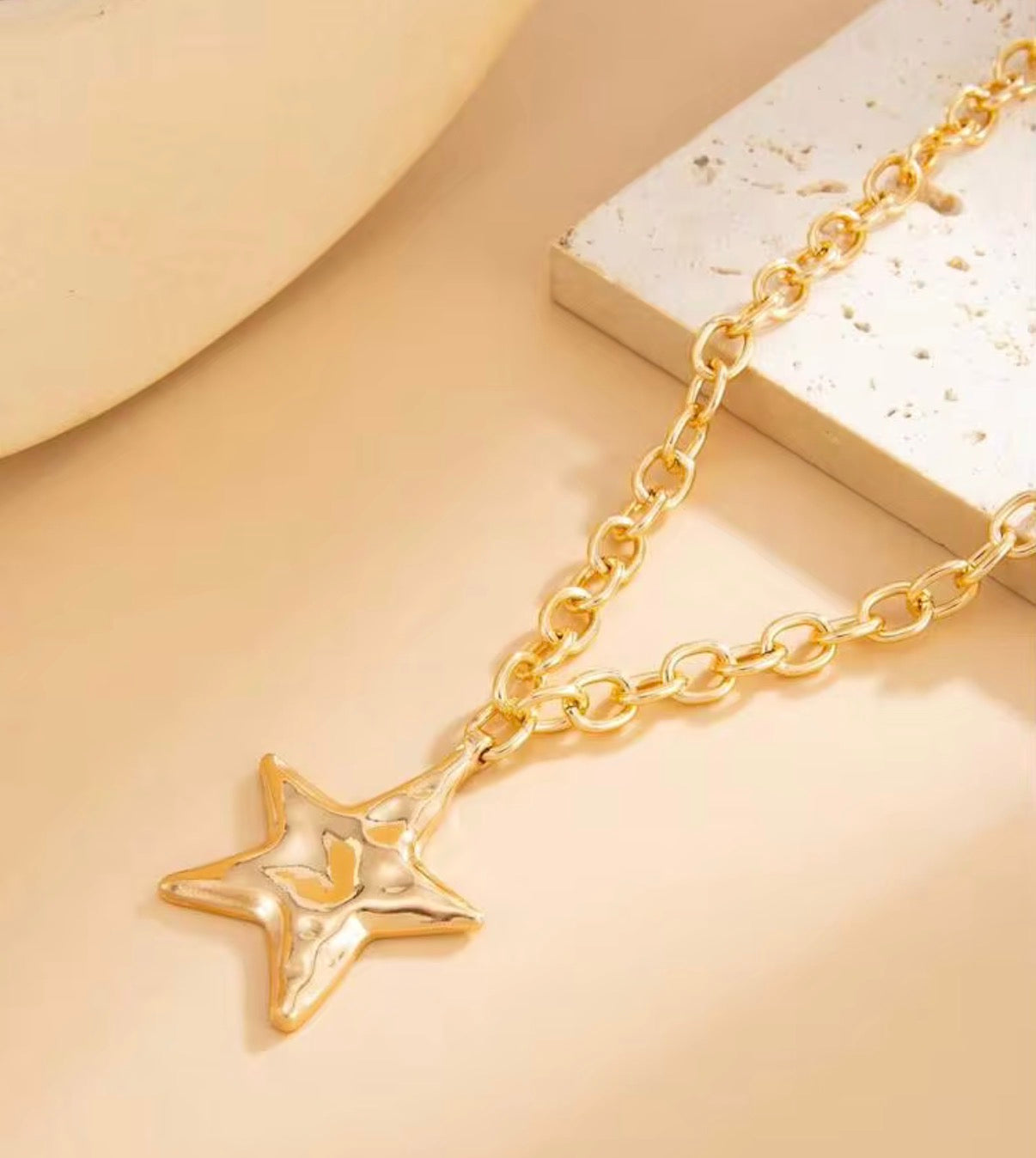 Gold Chain Necklace with 1.5” Gold Star Pendant.