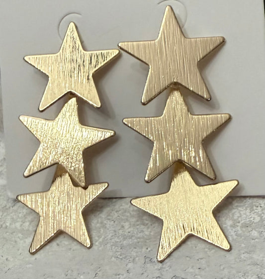 Gold Triple Star Dangle Earrings