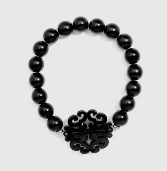 Uptown Swirl Charm Black Beaded Bracelet