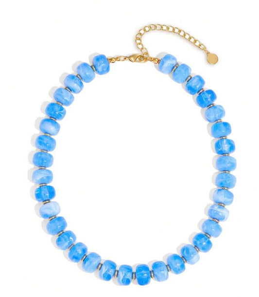 Vibrant Blue Abacus Beaded Resin Necklace
