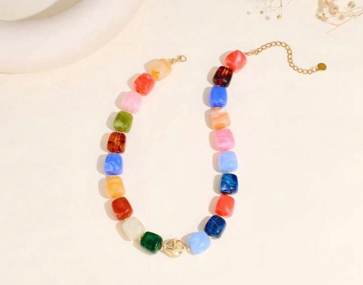 Bright Colorful Acrylic Beaded Necklace