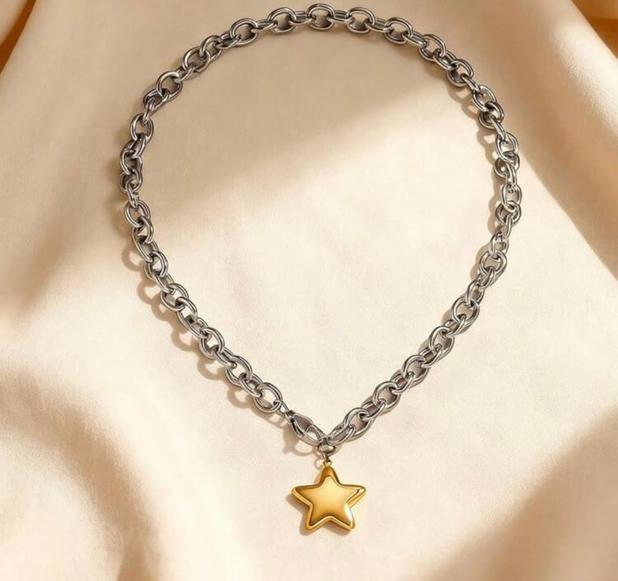 Stunning Two-Tone Silver Chain with Gold Star Pendant