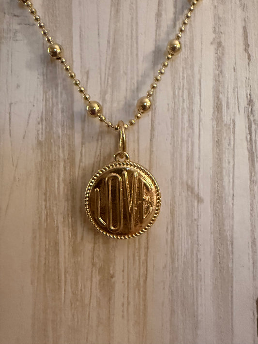 Circle of Love Shiny Gold Charm on an 18” Gold Ball Link Chain Necklace