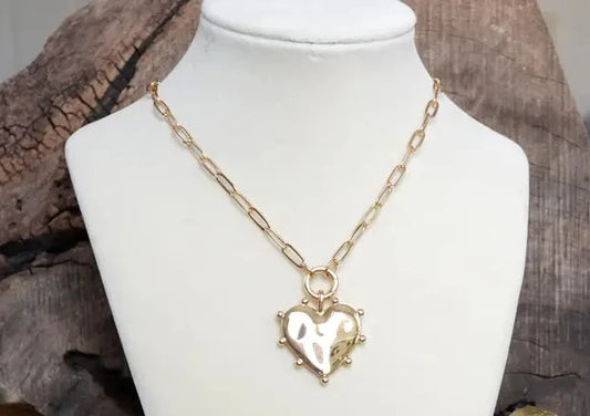 Modern Spiky Gold Heart Paperclip Necklace