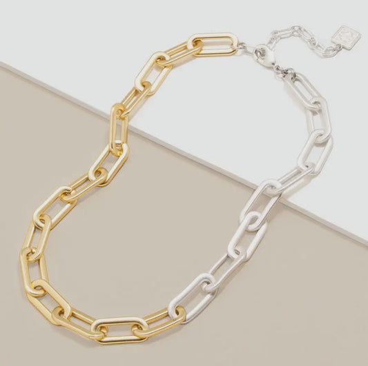 Two-tone Matte Cable Link Collar Necklace