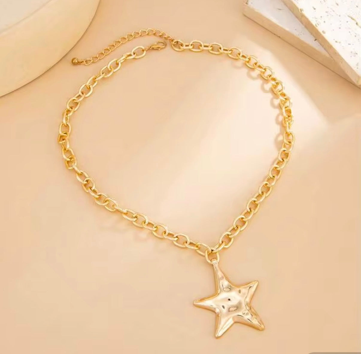 Gold Chain Necklace with 1.5” Gold Star Pendant.