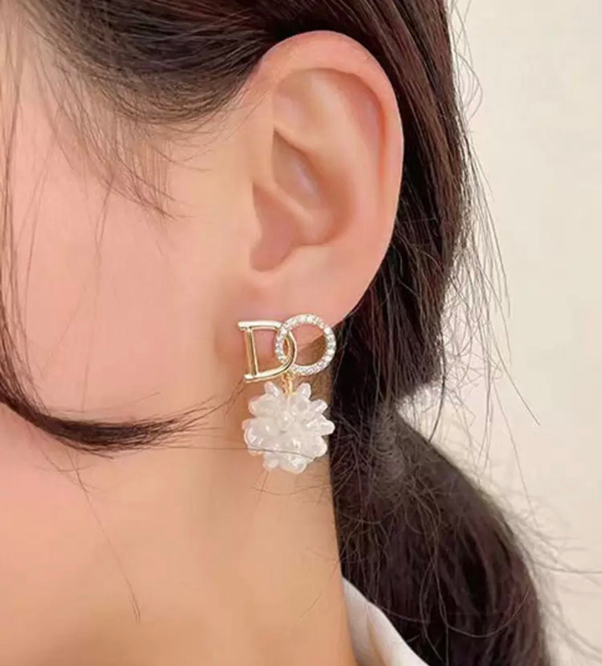 “I Do” White Bridal Earrings with Gold & Rhinestone Embellishment