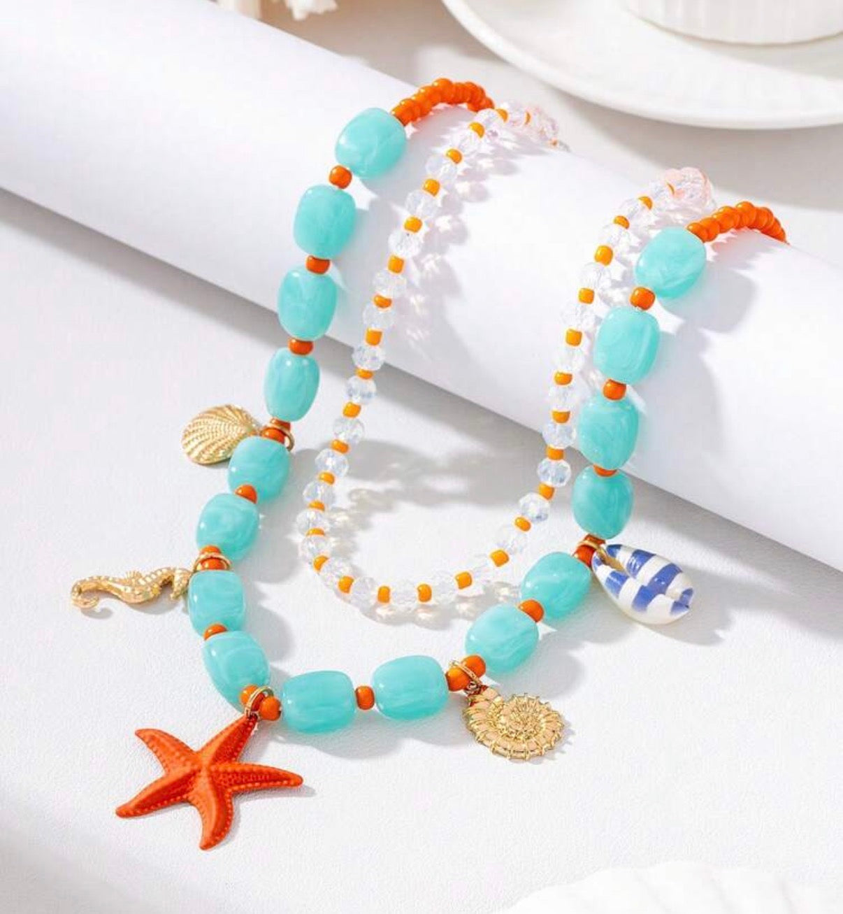 2 Pc. Seashell & Starfish Beaded Set