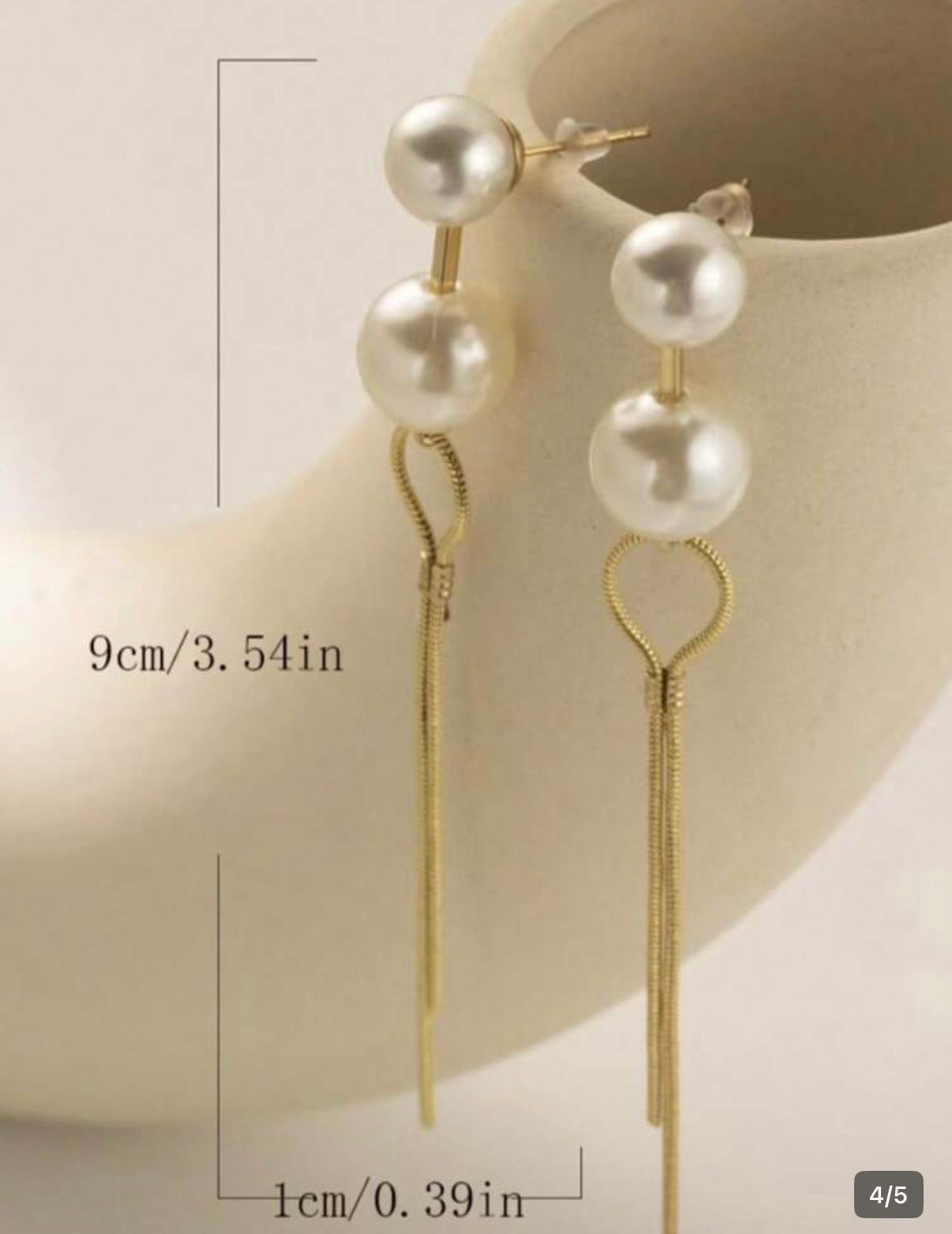 Double Pearl Gold Tassle Dangle Earrings