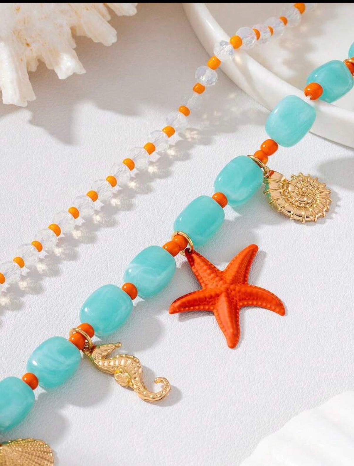 2 Pc. Seashell & Starfish Beaded Set
