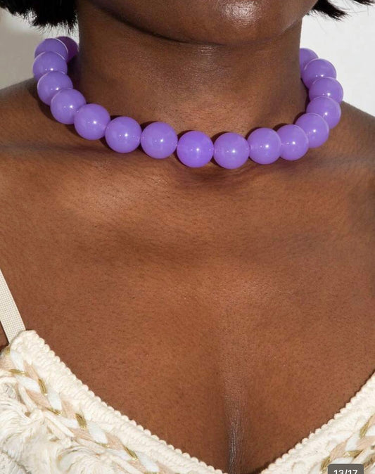 Fun, Stylish & Chic Bohemian Candy-Colored Acrylic Beaded Necklace (Vibrant Purple)