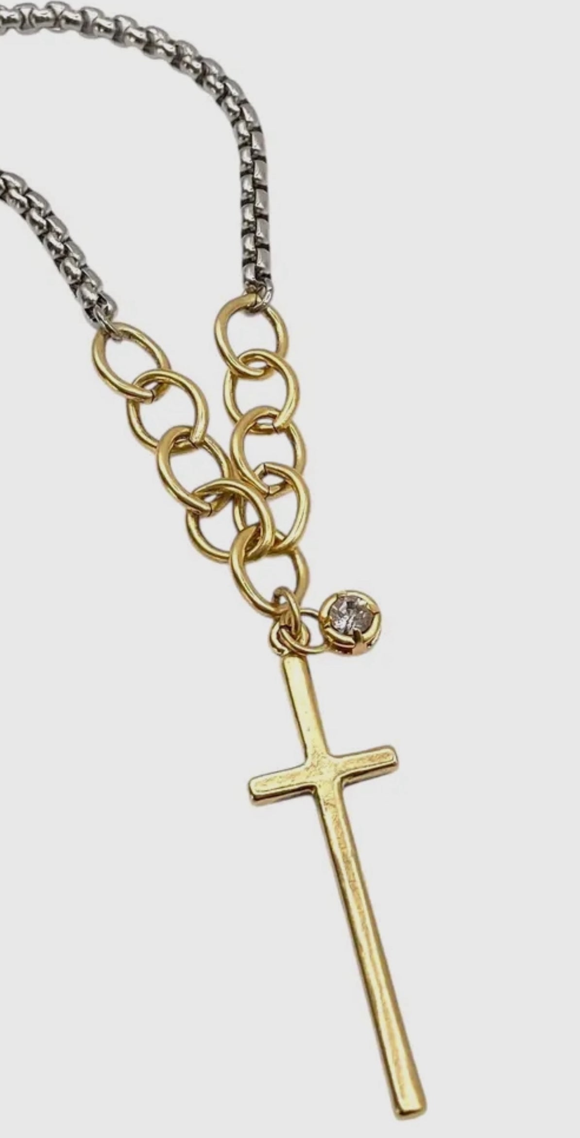 Two-Tone Cross Necklace with Crystal Accent