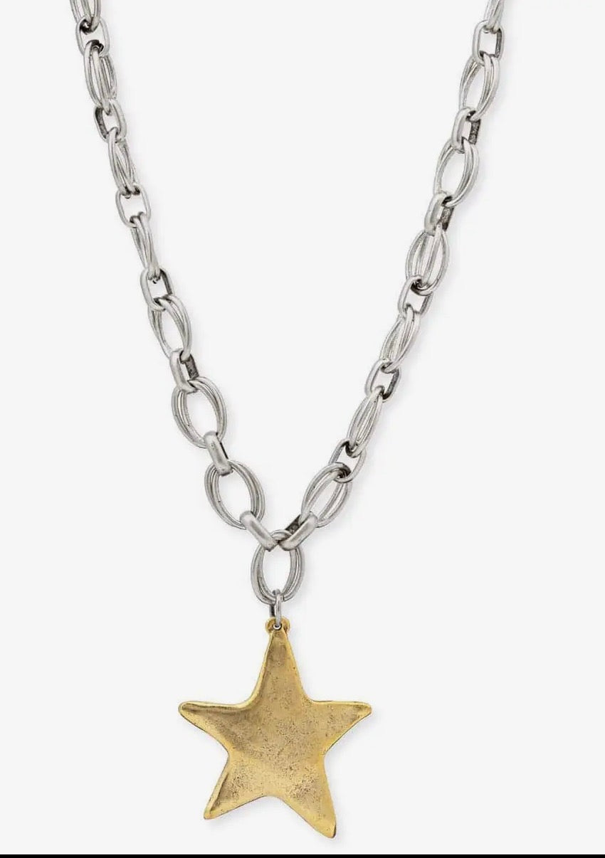 “Star Shine” Two-Tone Star Necklace