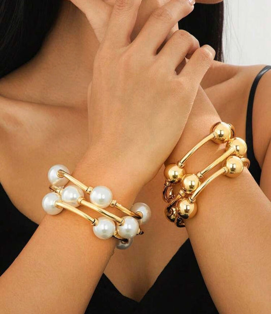 3 Pc. Set- Gold Exaggerated Ball Bracelets