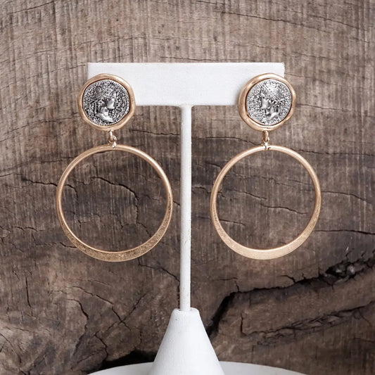 Gold Boho Two-Tone Coin & Hoop Earrings