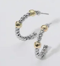 Two-Tone Textured Ball Hoop Earrings