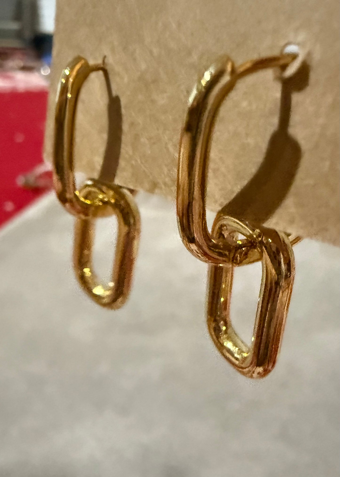 Gold Double Chain Link Drop Huggie Earrings