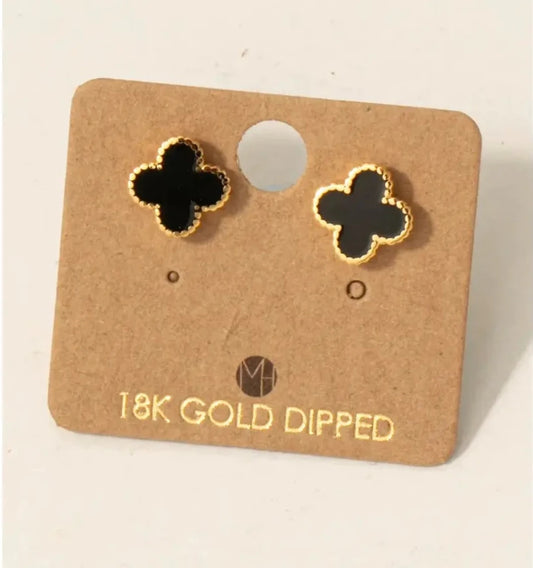 Black & Gold Epoxy Clover Stud Earrings