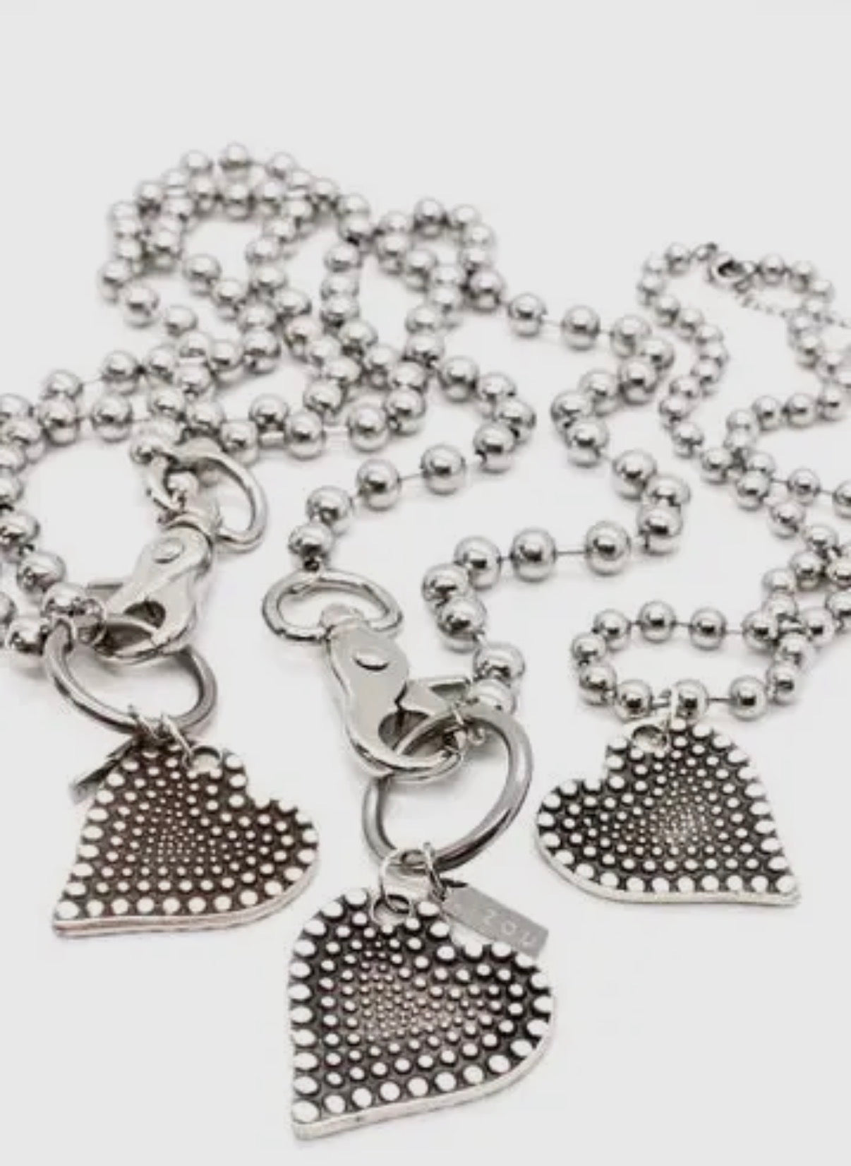 Silver  Beaded Chain with Double Sided Dotted Heart Pendant