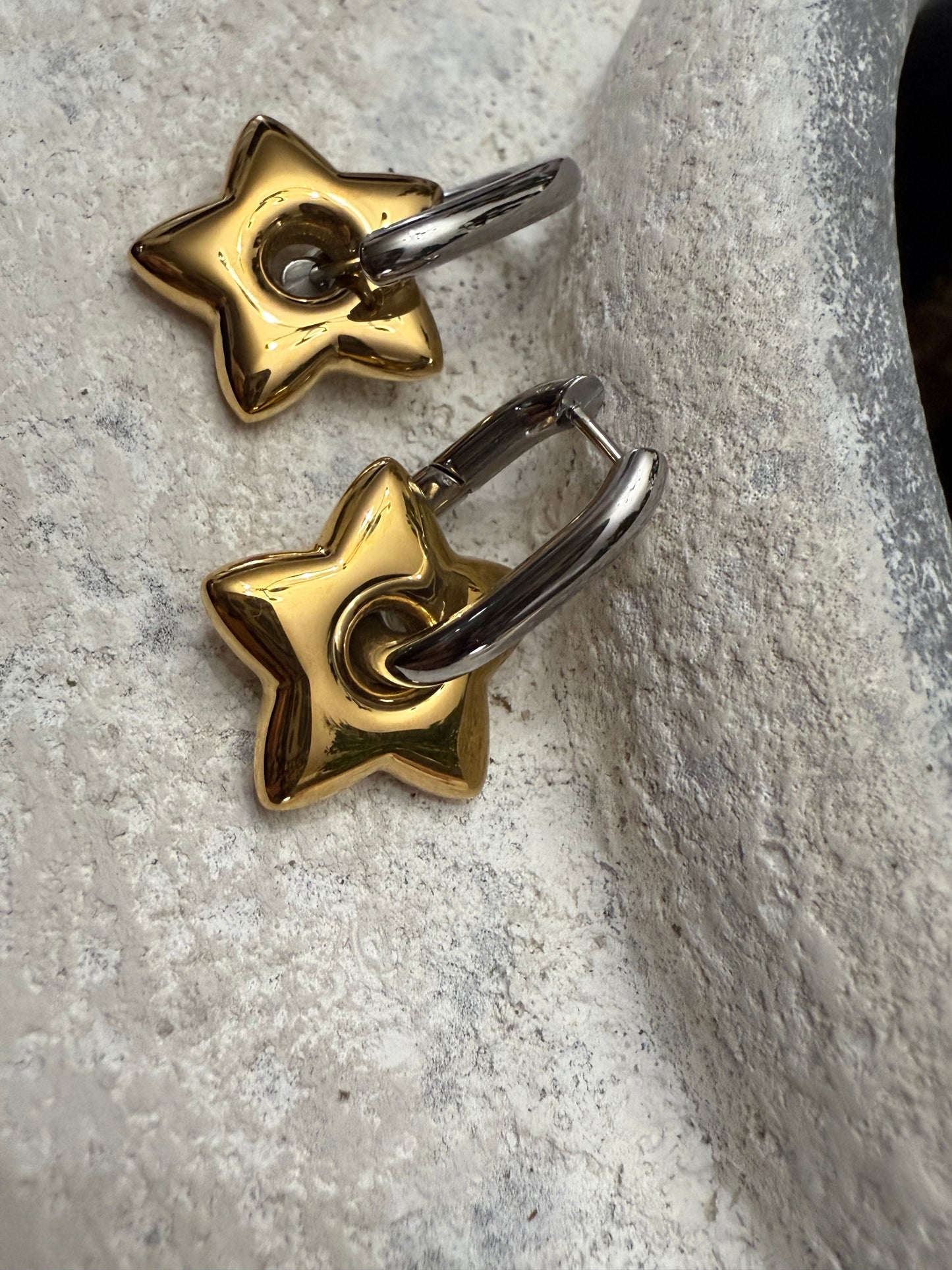 Two-Tone Star Huggie Earrings