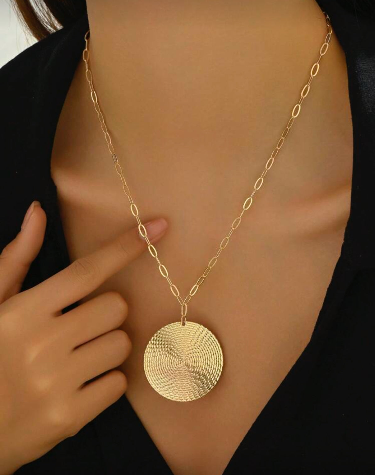 Lightweight -Textured Gold Disk Drop Earrings  (matching necklace available)