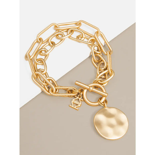Gold Oval & Paperclip Links Coin Bracelet