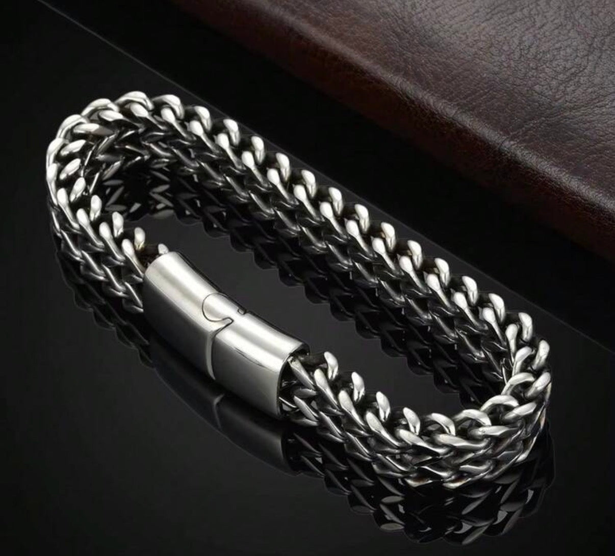 Men’s 8.07” Stainless Steel Braided Double Row Bracelet