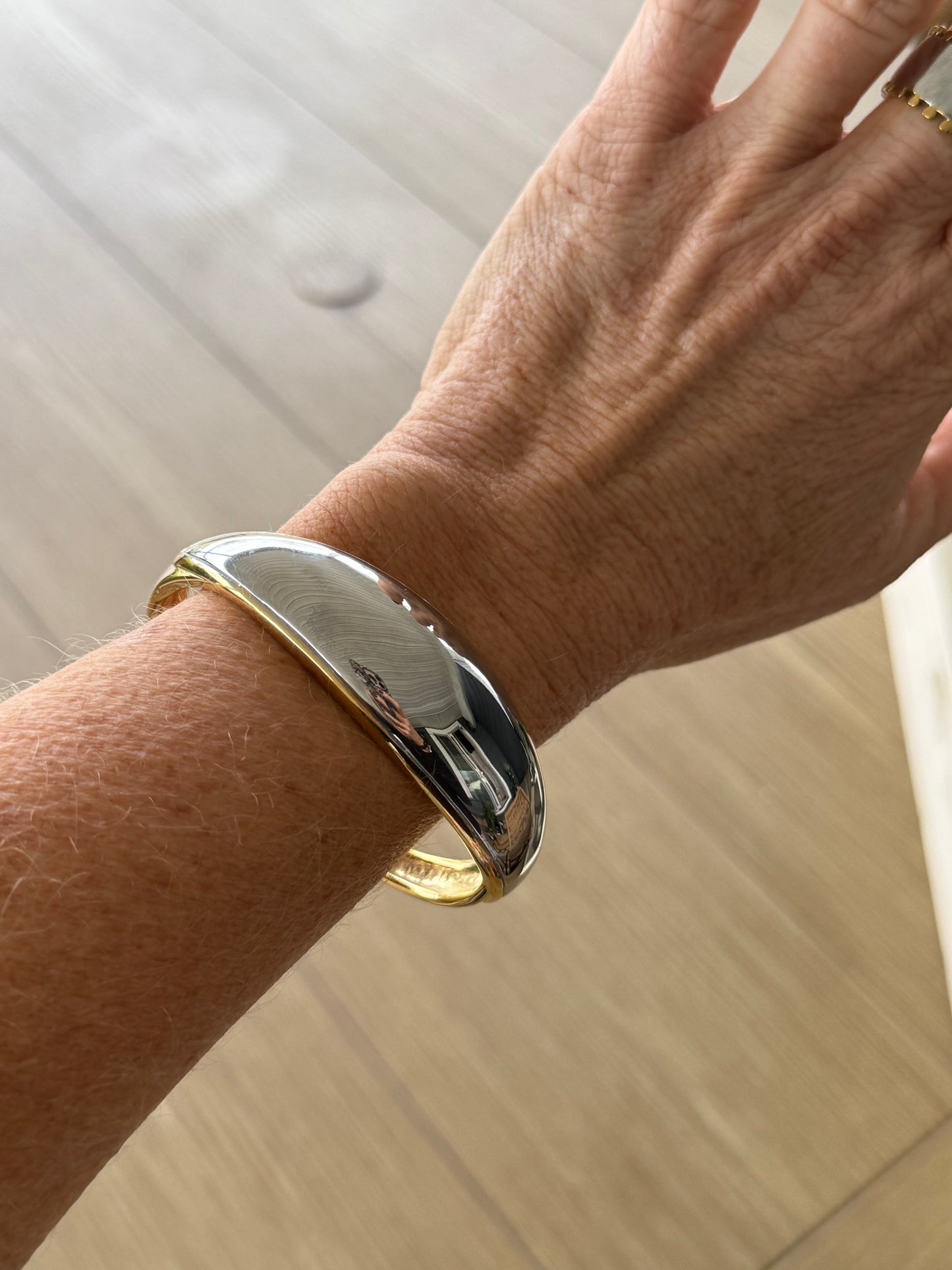 Two-Tone Shiny Rounded Cuff Bangle Bracelet