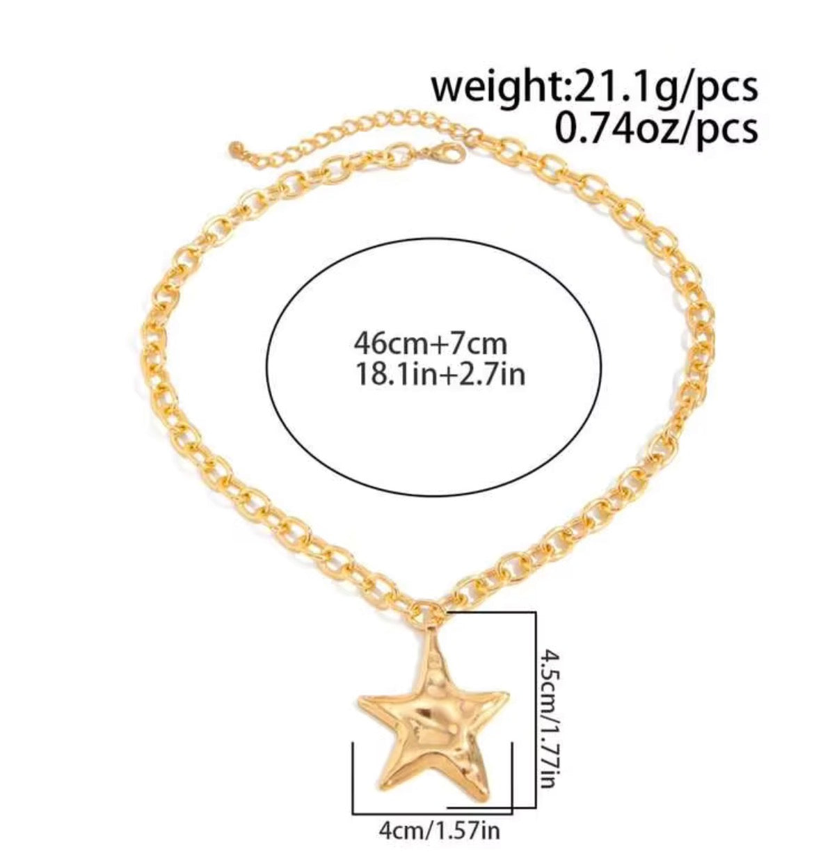 Gold Chain Necklace with 1.5” Gold Star Pendant.