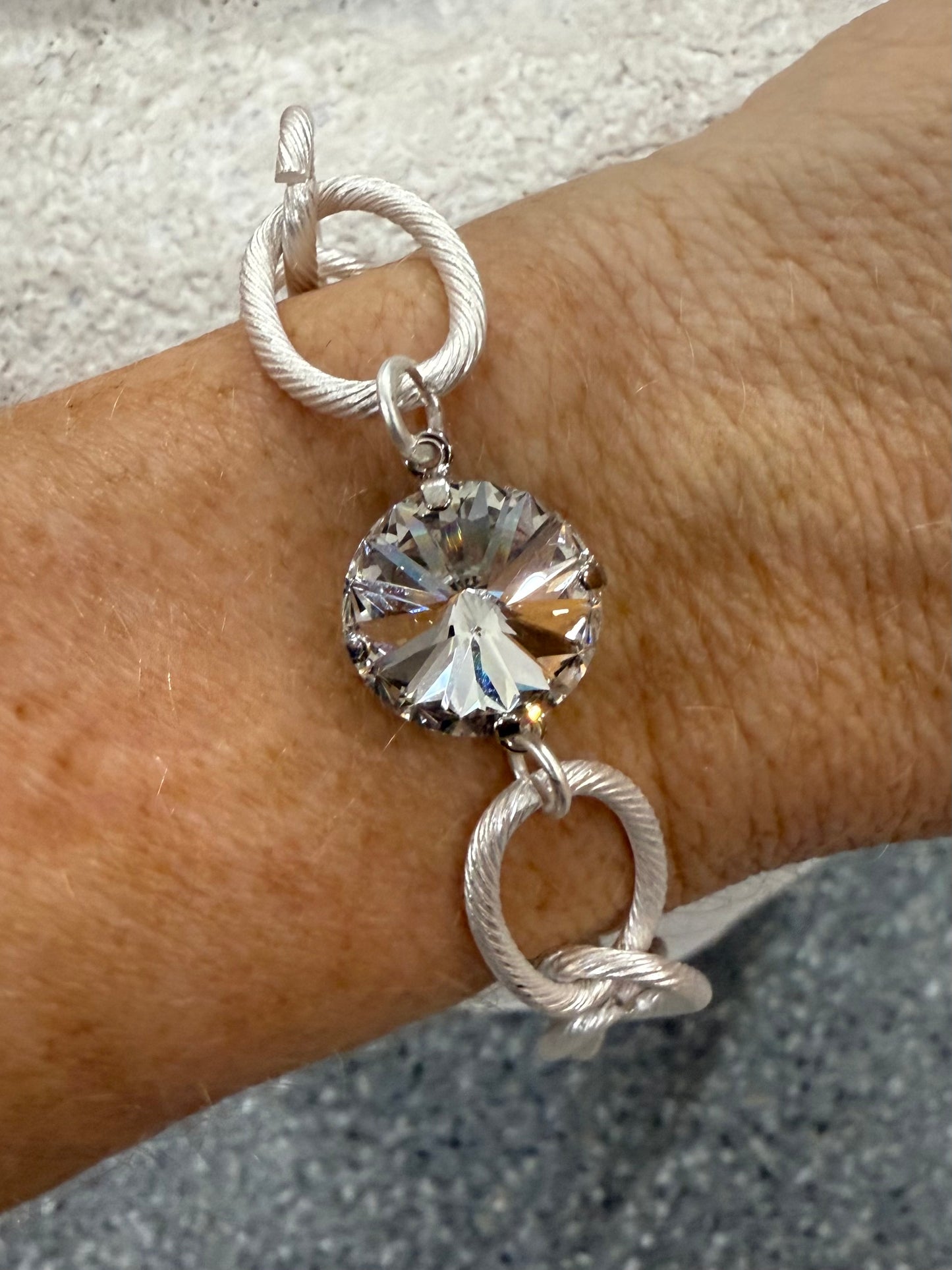 Chunky Silver Chain Link Bracelet with Swarovski Crystal