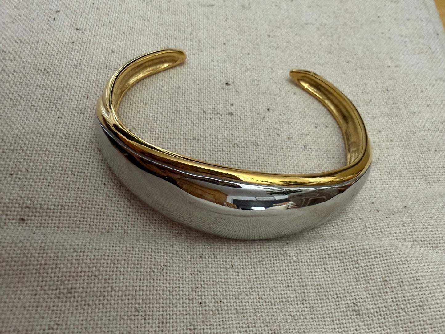 Two-Tone Shiny Rounded Cuff Bangle Bracelet