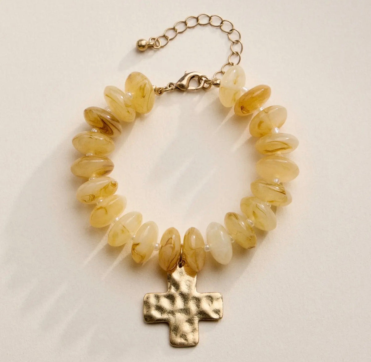 Natural Beaded Cross Charm Bracelet