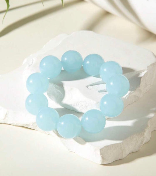 Fun, Stylish & Chic Bohemian Candy-Colored Acrylic Beaded Stretch Bracelet (Ocean Water Blue)