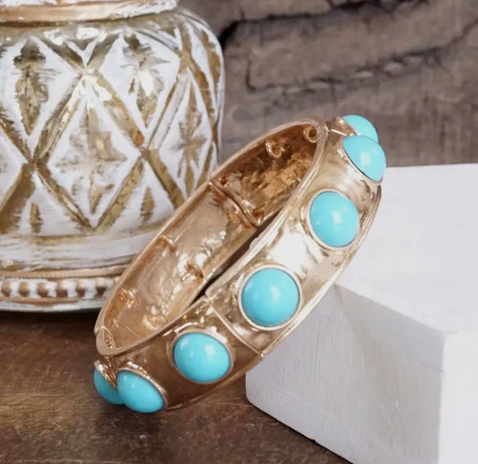 Eternity Statement Gold & Turquoise Beaded Bangle Bracelet