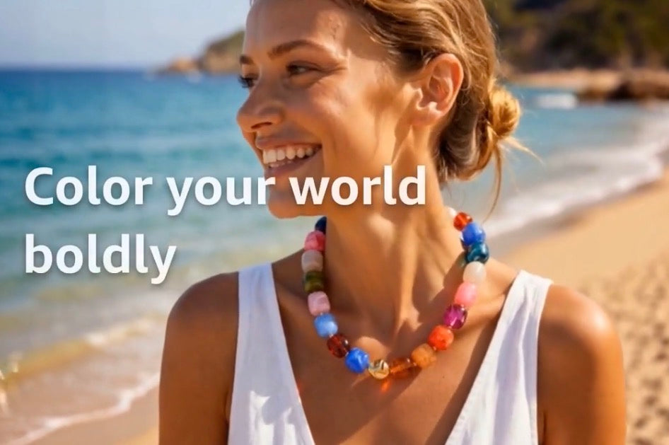Bright Colorful Acrylic Beaded Necklace
